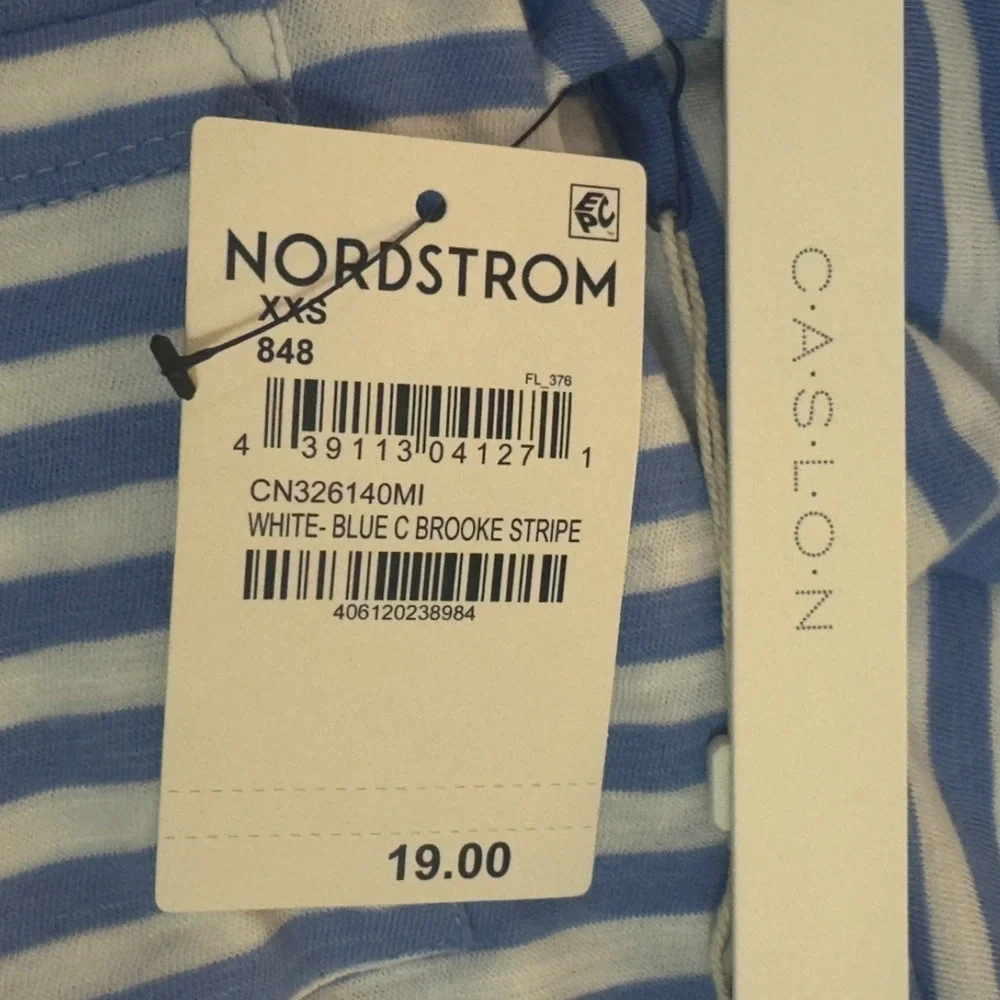 Caslon TShirt Womens XXSmall Blue White Brooke Striped Front Pocket Scoop Neck